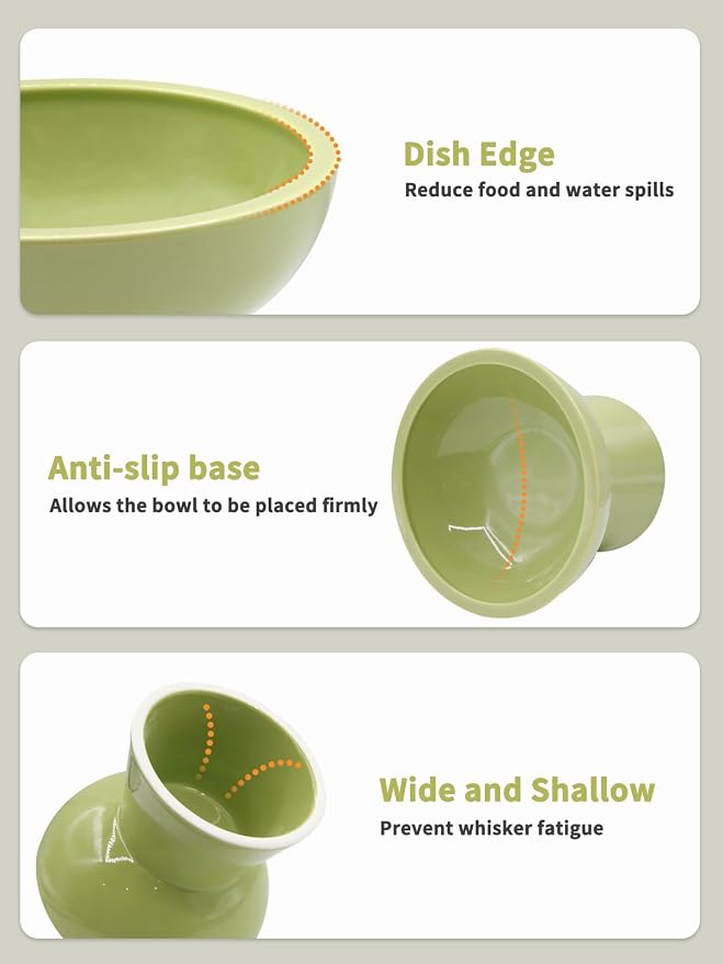 LoeJan Elevated Food and Water Bowls Set, Extra Wide and Raised Ceramic Feeder, Anti-Vomit Whisker-Free Pressure Cat Bowl for Kittens to Adult Cats, Small Dogs (Green, Water Bowl) - Image 4