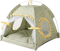 Cat Bed Tents Dog House Indoor Outdoor Lace Mesh Breathable Windows Door Curtains Removable Portable Nest Teepe House (Small,Green&Yellow) by Unknown