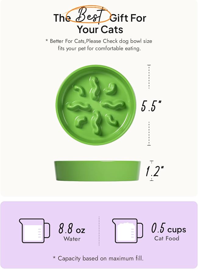 Ceramic Slow Feeder Dog Bowls Small Breed, 0.5 Cups Dog Food Dish for Fast Eaters, Puzzle Bowl for Small Dogs and Cats, 5.5 Inch-Green - Image 4