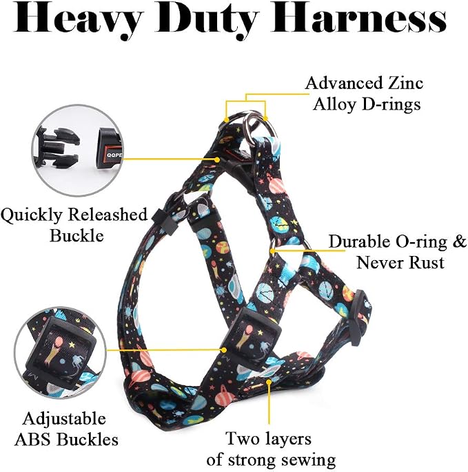 Dog Harness Leash Set Adjustable Heavy Duty No Pull Halter Harnesses for Small Medium Large Breed Dogs Back Clip Anti-Twist Perfect for Walking (S(14"-20" Chest Girth), Space) - Image 2