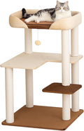 Cat Tree for Large Cats Modern Senior Friendly Wide Shelves 37.4'' | Wide shelves, cotton scratching posts, super sturdy base, cozy perch, interactive toys, luxury fabric by PETTIFULCATTREE