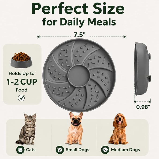 Slow Feeder Dog Bowl Silicone Suction Cup Anti Spill Dogs Cats Grey | strong suction base prevents sliding, extends mealtime, reduces anxiety, textured surface, dishwasher safe - Image 5