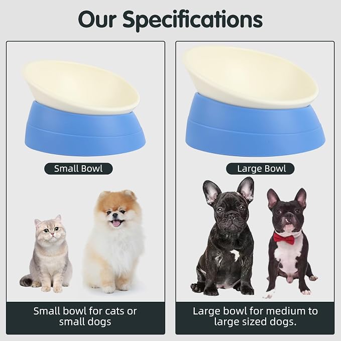 Bulldog Bowl Anti-Slip Dog Cat Dish Detachable Rubber Dog Bowl Pet Sterile Tilted Pet Feeder Slope Base (Blue, 3.5 Cup (Medium/Large Dog)) - Image 7
