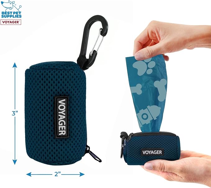 Best Pet Supplies Dog Poop Bag Holder Leash Attachment with Reusable Dispenser for Travel, Walking, Park, and Outdoor Use, Durable with Clip-On - Prussian Blue, Mesh Dispenser w/15 Bags - Image 4