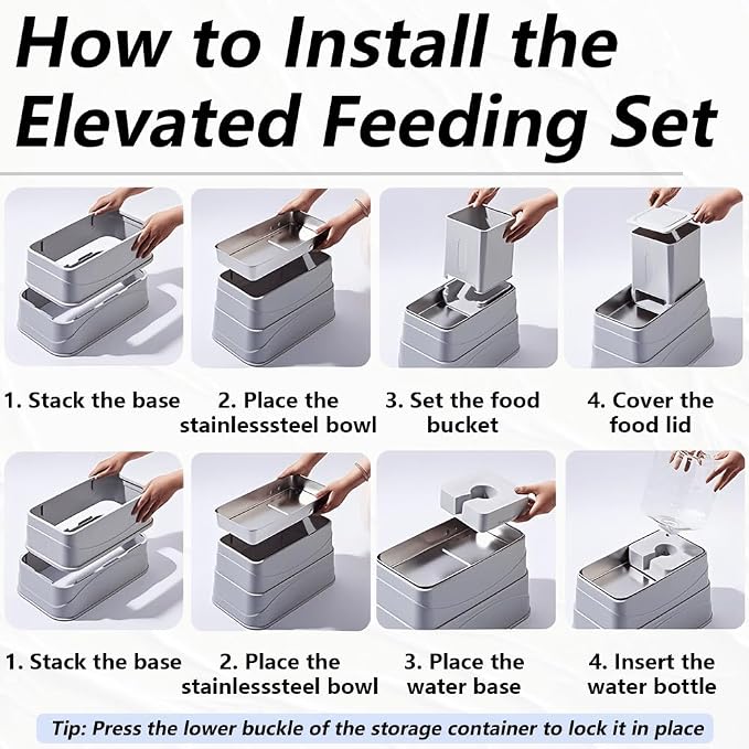 Elevated Automatic Pet Feeder & Water Dispenser, 128 Fl Oz/1 Gallon Water & 4.4lb Food Capacity, Stainless Steel Bowl, 2-Level Height Adjustable, Neck Protection for Small/Medium Dogs,Anti-Choking - Image 6