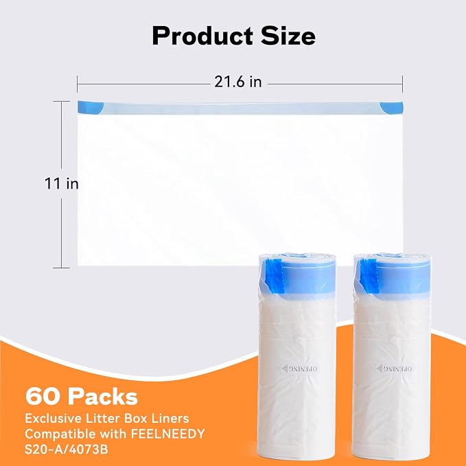 Replaced Trash Bags-3 Rolls, 60 Packs FEELNEEDY Cat Litter Box Waste Bag for S20-A Automatic Self-Cleaning Cat Litter Box - Image 2