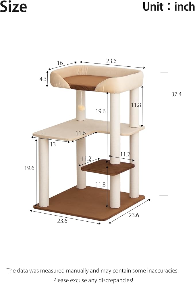 Cat Tree for Large Cats Modern Senior Friendly Wide Shelves 37.4'' | Wide shelves, cotton scratching posts, super sturdy base, cozy perch, interactive toys, luxury fabric - Image 9