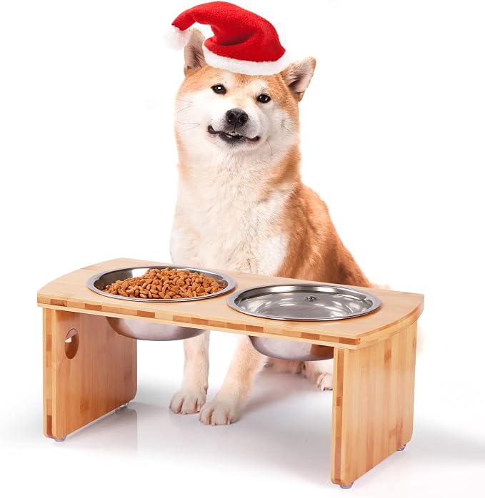 Elevated Dog Bowls, Bamboo Raised Dog Bowl for Medium Dogs, with 2 Stainless Steel Bowls (7'' Tall-40 oz Bowl) - Image 7