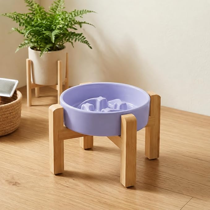 Elevated Ceramic Slow Feeder Dog Bowls Anti-Choking Slow Feeding for Small&Medium Size Anti-Slip Non-Lead & Toxic Durable Easy to Clean Maze Slow Feeder Bowl（8.26in Light Purple Stars Pattern） - Image 7