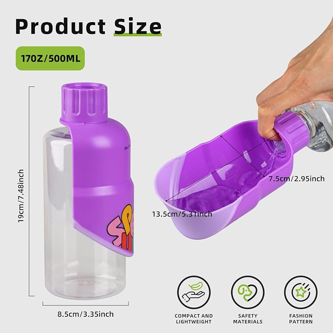 Dog Water Bottle, Leakproof Portable Water Bottle for Dogs, Dog Travel Water Bottles with Convenient Bottles Strap, Dog Travel Accessories for Walking, Hiking, Outdoor, Camping (17oz Purple - Image 2