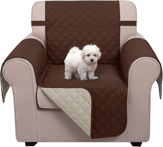 U-NICE HOME Reversible Recliner Chair Covers, Brown/Beige | 23''Armchair Cover for dogs Washable, Pet Friendly, Elastic Straps, Water Repellent, Diamond Quilted by U-NICEHOME