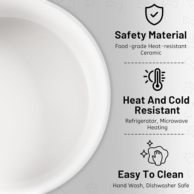 Ceramic Dog Bowls Replacement Set of 2, Compatible with Medium Elevated Stand, 60 oz Heavyweight Food-Grade Feeding Bowls for Small & Medium Dogs, Microwave & Dishwasher Safe (White, 7.6 Cups) - Image 3