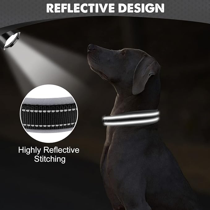 Joytale Reflective Dog Collar for Large Dogs with Wide Padding, Black | Soft Cushion Reduce Neck Strain, Night Safety Walking, Metal Buckle and Adjustable Eyelets, Separated Dog ID Tag Ring - Image 4