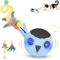 Cat Ball Toy, Upgraded Smart Motion Sensor Moving Ball with 3 Speed Modes & 4 Sounds, Interactive Toy for Indoor Cats, Motion Activated, Chirping Light, 2 Feather Tails(Blue) by KIWILOVE