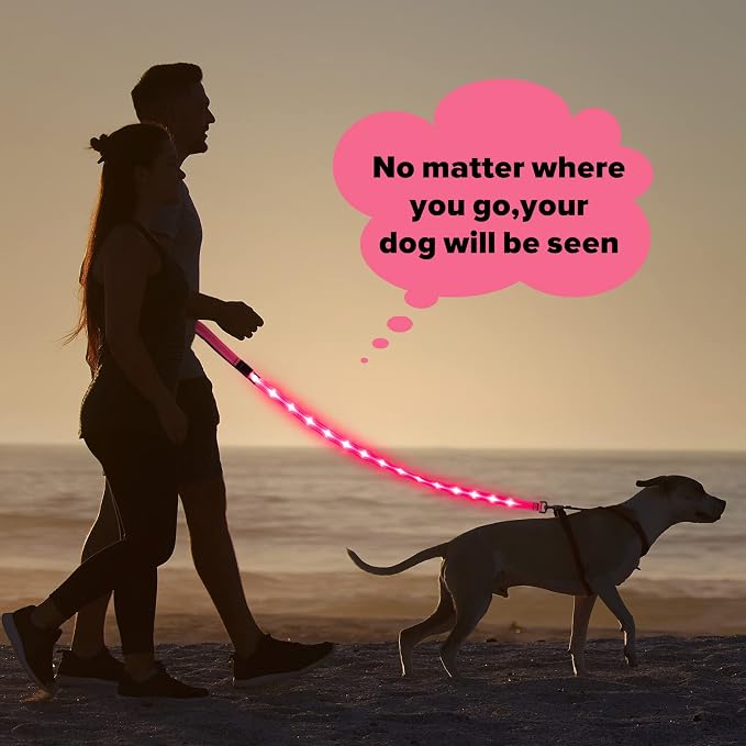 Illumifun LED Dog Leash - USB Rechargeable Light Up Dog Leash Glow in the Dark, Nylon Glowing Dog Lead for Your Dogs Walking (PinkⅡ) - Image 6