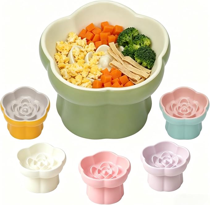Ceramic Raised Slow Feeder Cat Bowl,Cat Slow Feeder, | Tilted Feeding Dish,Whisker-Friendly, Indoor Cats Food Bowl Small Dogs Slow Feeder for Dry and Wet Food by koieam