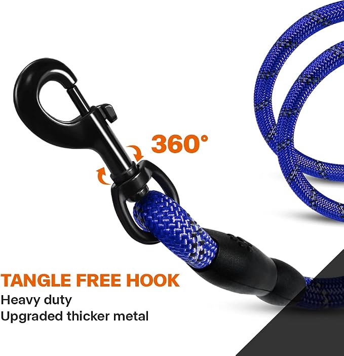 Taglory Rope Dog Leash for Small Medium Dogs, 4 FT Padded Handle, Navyblue | Made of Climbing Rope, Reflective for Night Walks and Training, Comfortable Grip, Anti-tangle Swivel Clip, 3/8 inch - Image 6