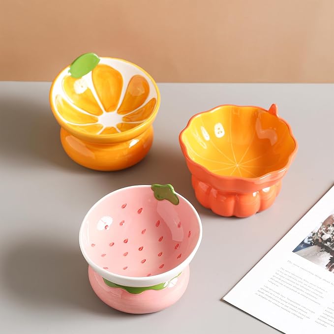 Cute Ceramic Raised Cat Food Bowl, Orange Shaped Cat Dish | Elevated Design, Fruit Themed, Anti Vomiting, Tilted Feeding, Indoor Cats - Image 4