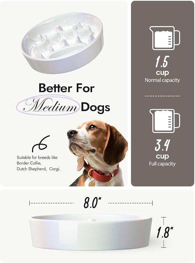 LE TAUCI Dog Bowls Slow Feeder Ceramic, 1.5 Cup Slow Feeding Bowl for Small and Medium Breed, Puzzle Dog Food Bowl for Fast Eater, Crown Silver - Image 4