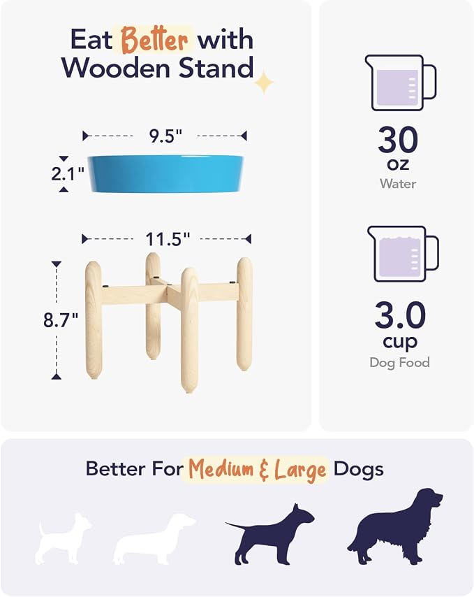 LE TAUCI Ceramic Slow Feeder Dog Bowls Elevated, 3 Cup Raised Bowl with Wooden Stand for Medium Large Breed, Slow Down Eating, Puzzle Dog Food Bowl,Vortex Blue - Image 4
