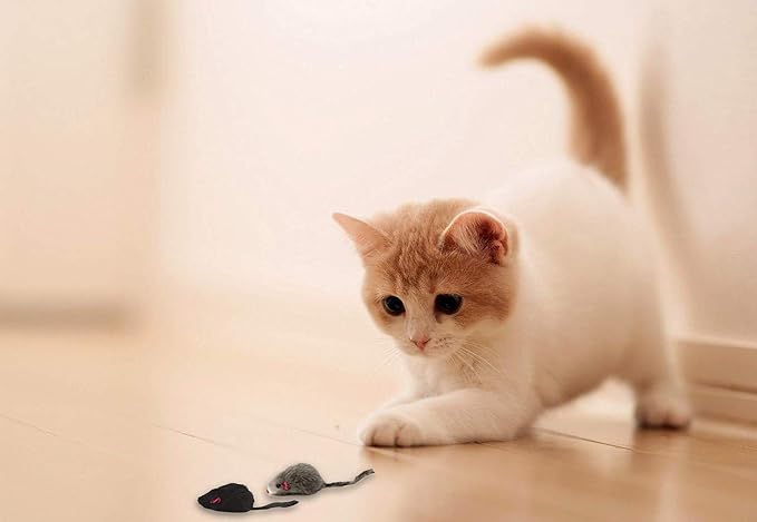 20 Furry Mice with Catnip and Rattle Sound Made of Real Rabbit Fur Interactive Catch Play Mouse Toy for Cat, Pack of 20 Mice - Image 4