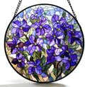 Stained Glass Window Hanging Lilac Stained Glass Style Suncatcher Round Purple Flower Window Hanging Decorative Panel Sun Catcher for Home Window Garden Gift by qzmaikoo