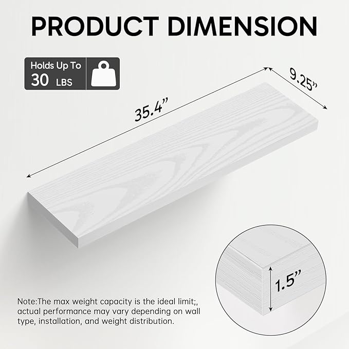 BAYKA White Floating Shelves 35.4in, Set of 3, Wall Mounted for Wall Decor | Easy Install, 22lbs Max Load, Hidden Bracket, Hanging Shelf for Living Room Bathroom Bedroom Kitchen Display Storage Decor - Image 3