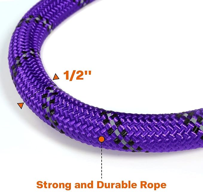 Taglory Rope Dog Leash for Medium Large Dogs, 4 FT Padded Handle, Purple | Climbing Rope for Strong Pullers, Reflective for Night Walks and Training, Comfortable Grip, Anti-tangle Swivel Clip 1/2 inch - Image 3