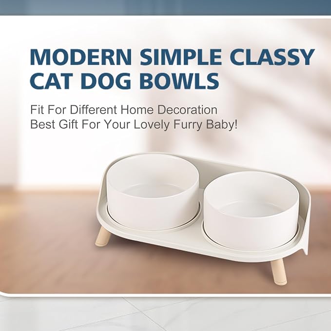 Elevated Ceramic Dog Bowl Set - Double Dog Feeding Bowls with Stand Splash Proof - Raised Dishes for Food and Water - Ideal for Small to Medium Dogs - 2 x 720 ml - 11.3 oz - White - Image 6