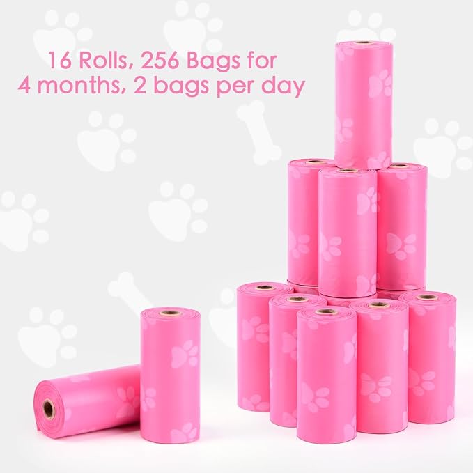 Poop Bags Rolls 256 Count - 9x13 Inches Pink Thickened Leakproof Lavender scent Poo Bags for Dogs, Eco-Friendly Pet Waste Bags for Walking,Travel,Home. - Image 2