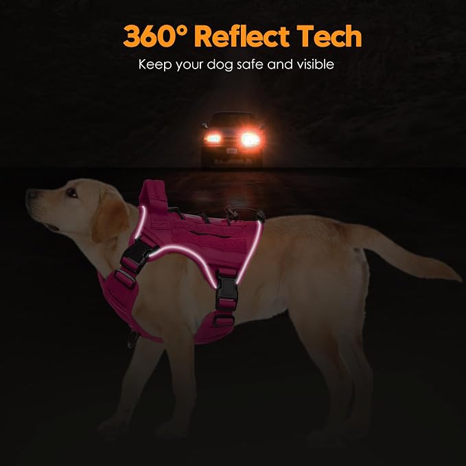 Heavy-Duty Tactical Dog Harness for Large Dogs, No Pull Adjustable Reflective Pet Vest with Molle System, K9 Military-Grade Control for Service Training, Outdoor & 10+ Breeds, Hot Pink, Medium - Image 5
