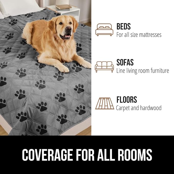 GORILLA GRIP® Waterproof Dog Blanket, Couch Cover for Dogs, 68x82 Gray Paw | Silicone Grip Backing, Washable, Leakproof, Protects Sofa, Sectional, Bed, Crate, Car and RV, Senior Pet Essential - Image 8