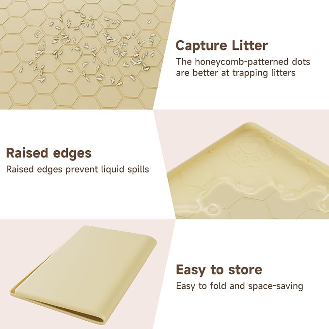 Cat Mat for Litter Box, 40" X 28" Large Silicone Cat Litter Trapping Mat | Waterproof Cat Litter Mat, Soft on Kitty Paws, Easy to Clean, Non-Slip Kitty Scratch Pad for Floor(Yellow) - Image 3