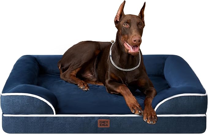 EHEYCIGA Orthopedic Dog Beds for Extra Large Dogs, Waterproof Memory Foam XXL Dog Bed with Sides, Non-Slip Bottom and Egg-Crate Foam Big Pet Couch Bed with Washable Removable Cover, Navy | Non-Slip Bottom and Egg-Crate Memory Foam Extra Large Pet Couch... by EHEYCIGA