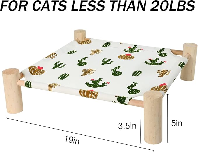 Patas Lague Cat Hammock Bed Small Eleveted Dog Bed 19x19 in Trees | Brethable Wooden Pet Bed, Cooling Rabbit Cot, Outdoor Cat Furniture For Summer - Image 5