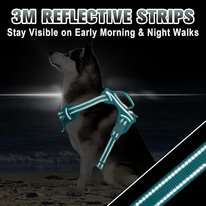 BARKBAY No Pull Dog Harness Large Reflective Dog Harness with Front Clip and Easy Control Handle for Walking Training Running with ID tag Pocket(Ocean Blue,L) - Image 7