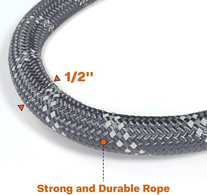 Taglory Rope Dog Leash for Medium Large Dogs, 4 FT Padded Handle, Grey | Climbing Rope for Strong Pullers, Reflective for Night Walks and Training, Comfortable Grip, Anti-tangle Swivel Clip 1/2 inch - Image 3