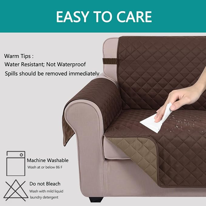 U-NICE HOME Loveseat Sofa Cover for 2 Cushion Couch, Chocolate/Taupe | 45''Loveseat Cover Washable, Pet Friendly, Elastic Straps, Water Repellent, Furniture Protector for 2 Cushion - Image 5