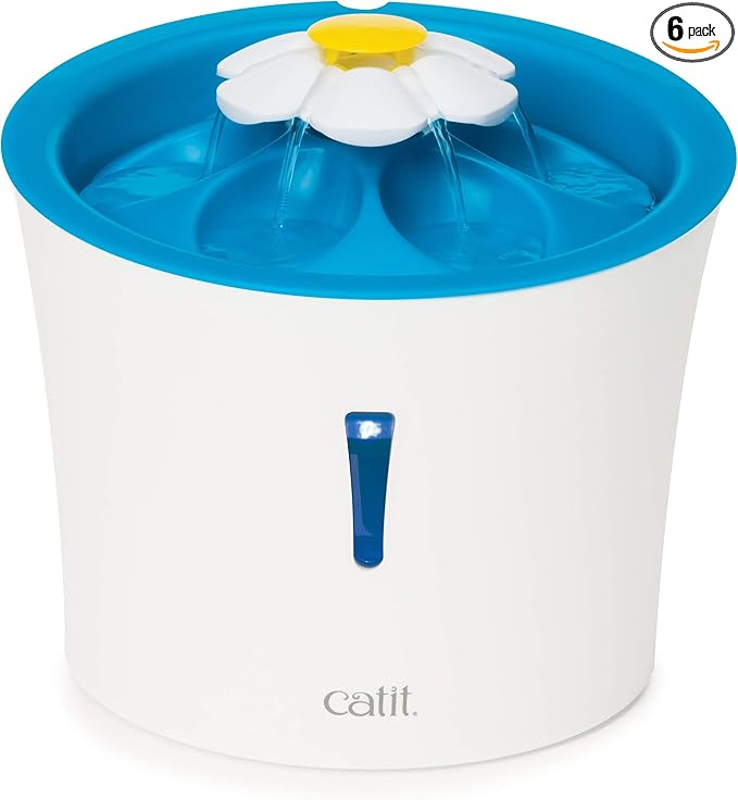 Catit LED Flower Fountain with Triple Action Filter, Cat Drinking Water Fountain, Blue, 3 L, 9.0 x 8.3 x 7.7 Inches(Pack of 6) by Catit