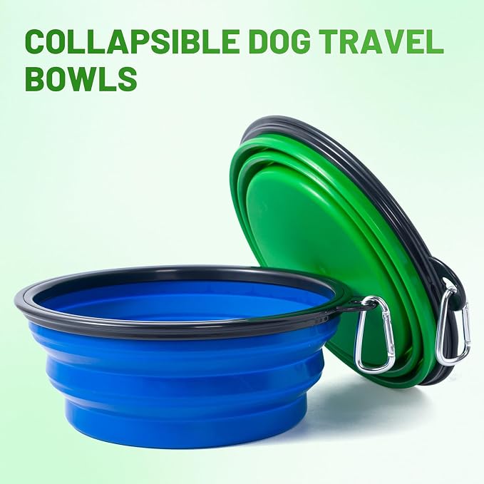 Extra Large Dog Bowl Pet Collapsible Bowls, 2 Pack Collapsible Dog Water Bowls for Large Dogs Portable Pet Feeding Water Dish for Walking Parking Traveling with 2 Carabiners (Blue+Green, Jumbo) - Image 4