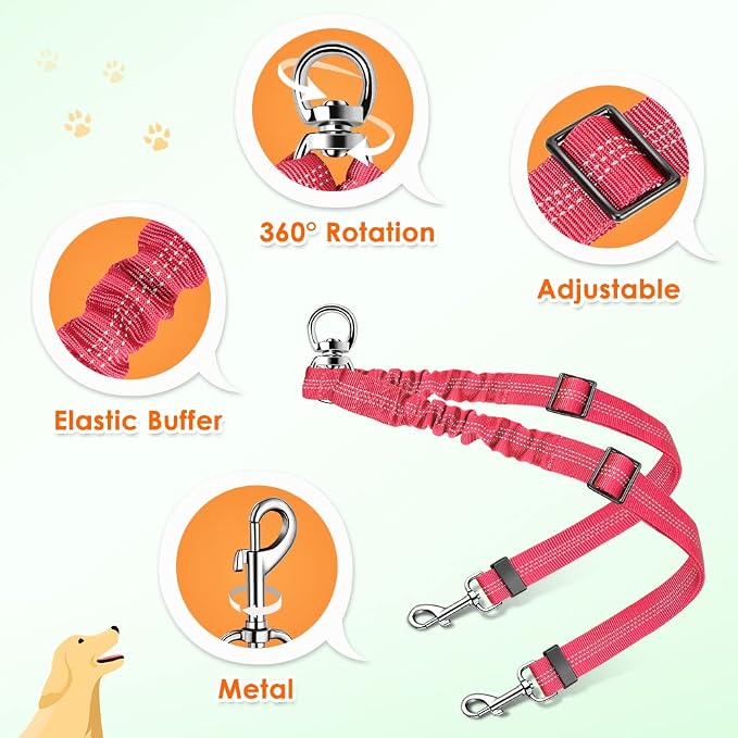 AUTOWT Double Dog Leash, No Tangle 360°Swivel Rotation Reflective Lead Attachment Adjustable Length Dual Two Dogs Lead Splitter, Comfortable Shock Absorbing Walking Training for 2 Dogs - Image 3