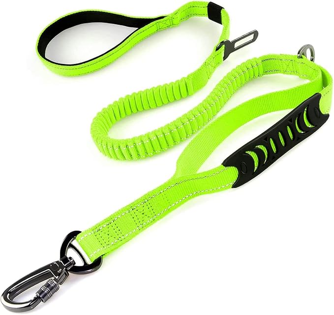 Heavy Duty Bungee Dog Leash with Locking Carabiner for Large Dogs | No Pull Bungee Shock Absorbing, 2 Padded Handles for control, Fits 60-150 lbs Dogs, Seatbelt Buckle, Reflective by Fashion%26cool