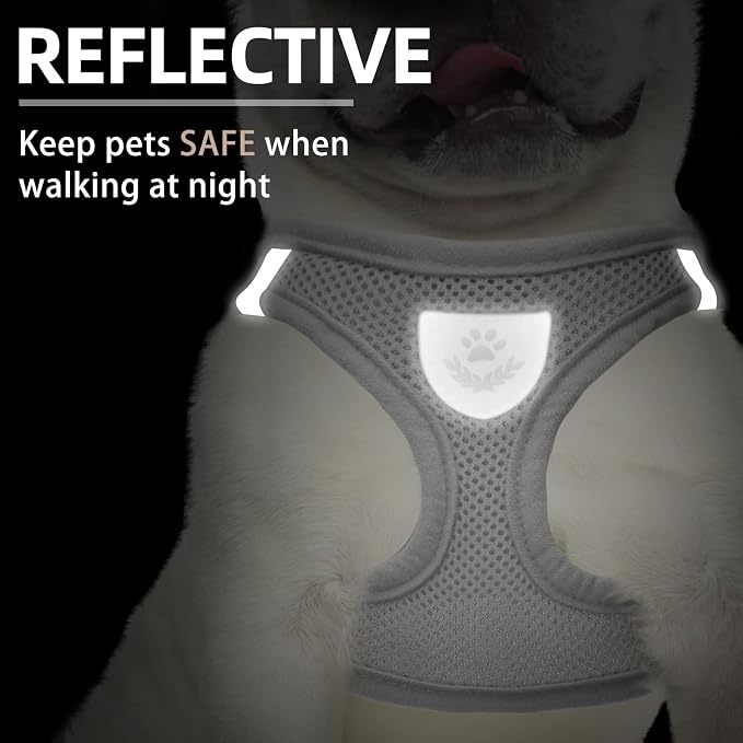 PUPTECK Adjustable Dog Harness Collar and Leash Set Step in No Pull Pet Harness for Small Medium Dogs Puppy and Cats Outdoor Walking Running, Soft Mesh Padded Reflective Vest Harnesses, Solid Grey XS | Soft Mesh Puppy Step-in Escape Proof Reflective No... - Image 5