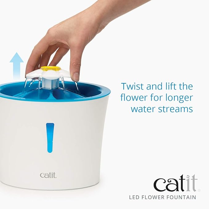 Catit LED Flower Fountain with Triple Action Filter, 3 L, Blue | Cat Drinking Water Fountain - Image 4
