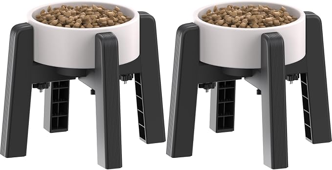 Dog Bowl Stand with Adjustable Width [2 Pack, Stand Only] | Elevated Pet Water & Food Bowl for Medium Dogs, Stable and Anti-Slip Raised Bowl by CZPET