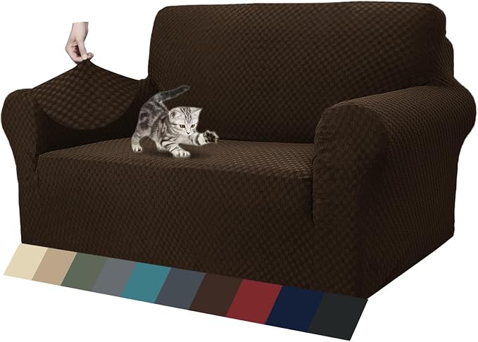 ZNSAYOTX 1 Piece Jacquard Couch Covers for 2 Cushion Couch High Stretch Loveseat Slipcover for Pets Dogs Anti Slip Love Seat Sofa Slipcover Furniture Protector (Loveseat, Dark Coffee) by ZNSAYOTX