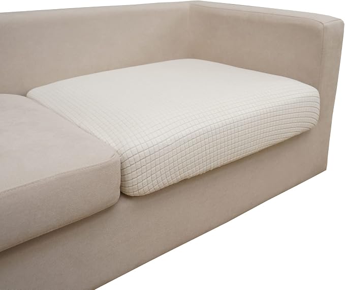 Eismodra Couch Cushion Covers Magic Stretch Sofa Slipcover for 3 Cushion Couch Dogs Pet L Shape 2 Seat Replacement Furniture Protector,Cream White Length 25-37 inches(Only 1 Piece) by Eismodra