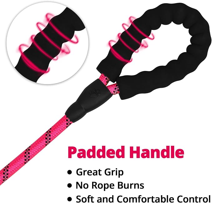 Rope Dog Leash 6 FT: Heavy Duty Leashes with Swivel Lockable Hook Reflective Threads Bungee and Padded Handle - Dog Lead for Large Small Medium Dogs Outside Walking Hiking Pink - Image 7