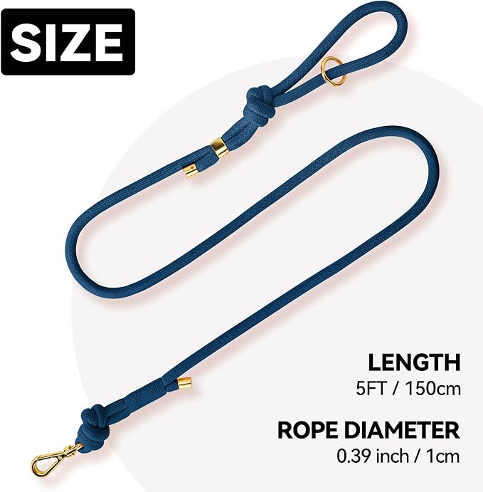 5FT Dog Leash Puppy Cat Rope Lead for Small Medium Large Dogs | Prussian Blue,with Anti-tangle Swivel Clip,Non-slip Grip Handle,Ideal for Daily Walks and Training - Image 2
