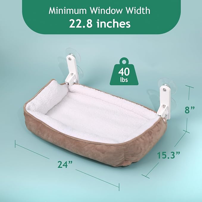 Zakkart Foldable Cat Hammock for Window with Bolster - Cordless, Three-Side Bolstered Machine Washable Fluffy Bed, Robust Metal Frame - Cat Window Perch for Large Cats and Kittens - Brown/White - Image 5